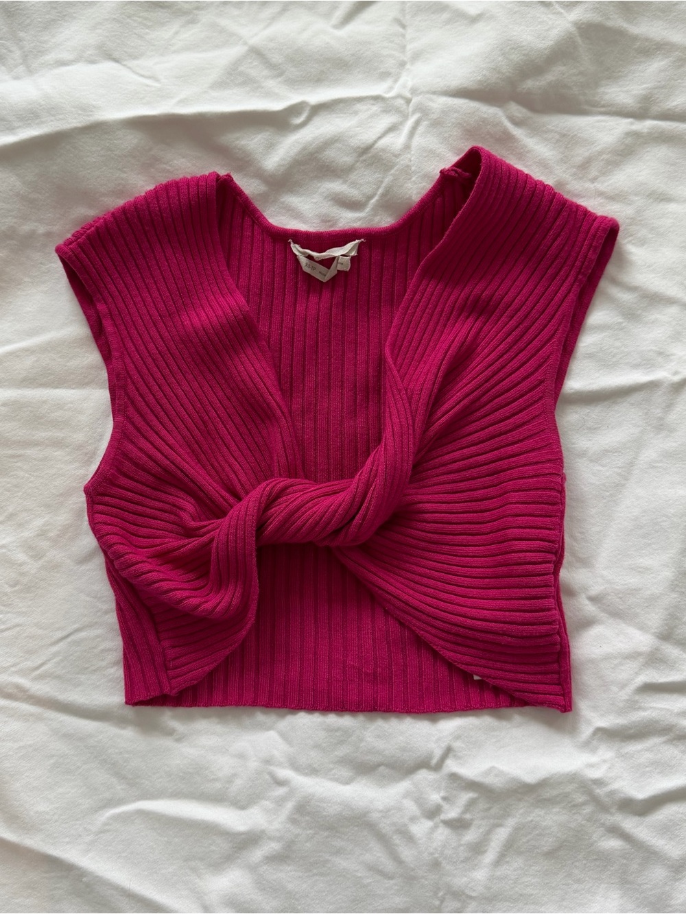 Urban Outfitters Bright Fuchsia Ribbed Knot Crop Tank